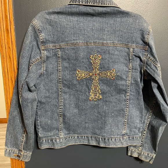 Trilllogy Jeweled Cross Denim Jacket - Picture 4 of 7